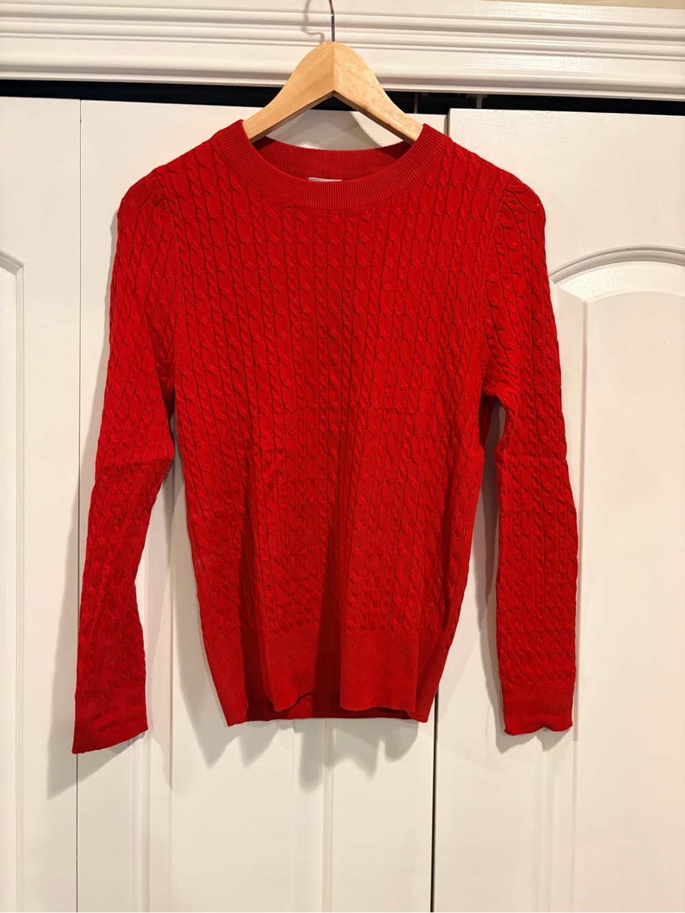 Women’s Red Cable Knit Sweater - Classic Crewneck